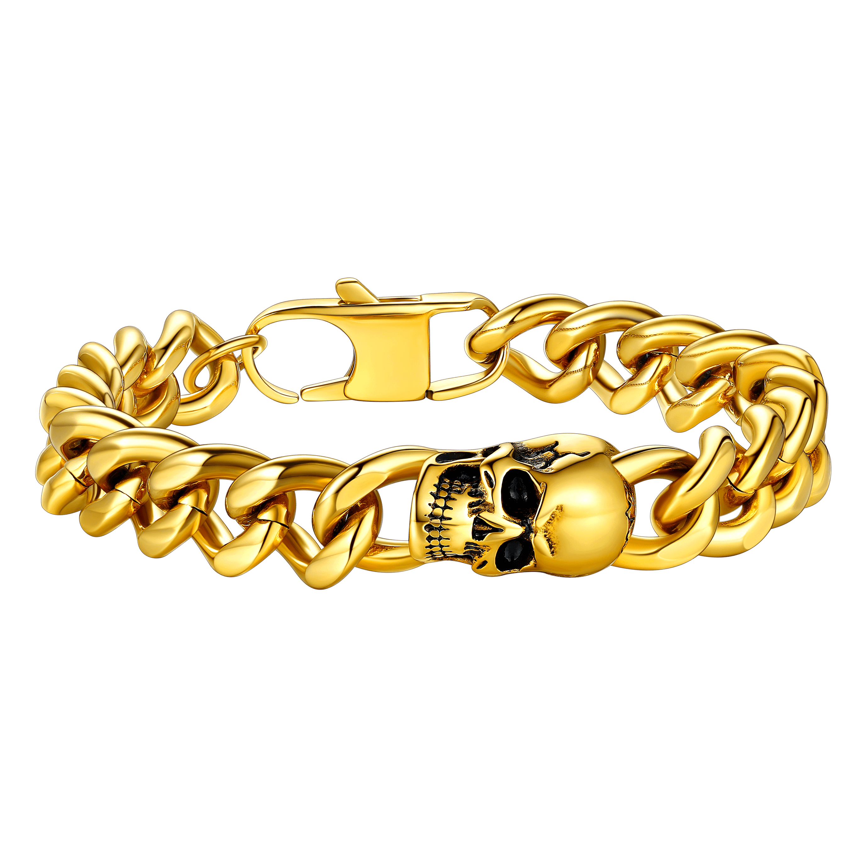 Gothic Heavy Cuban Chain Skull Bracelet for in Stainless Steel