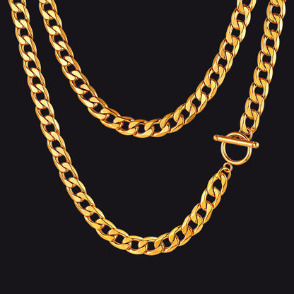 9mm Width Gold Plated Cuban Chain Necklace With T-clasp