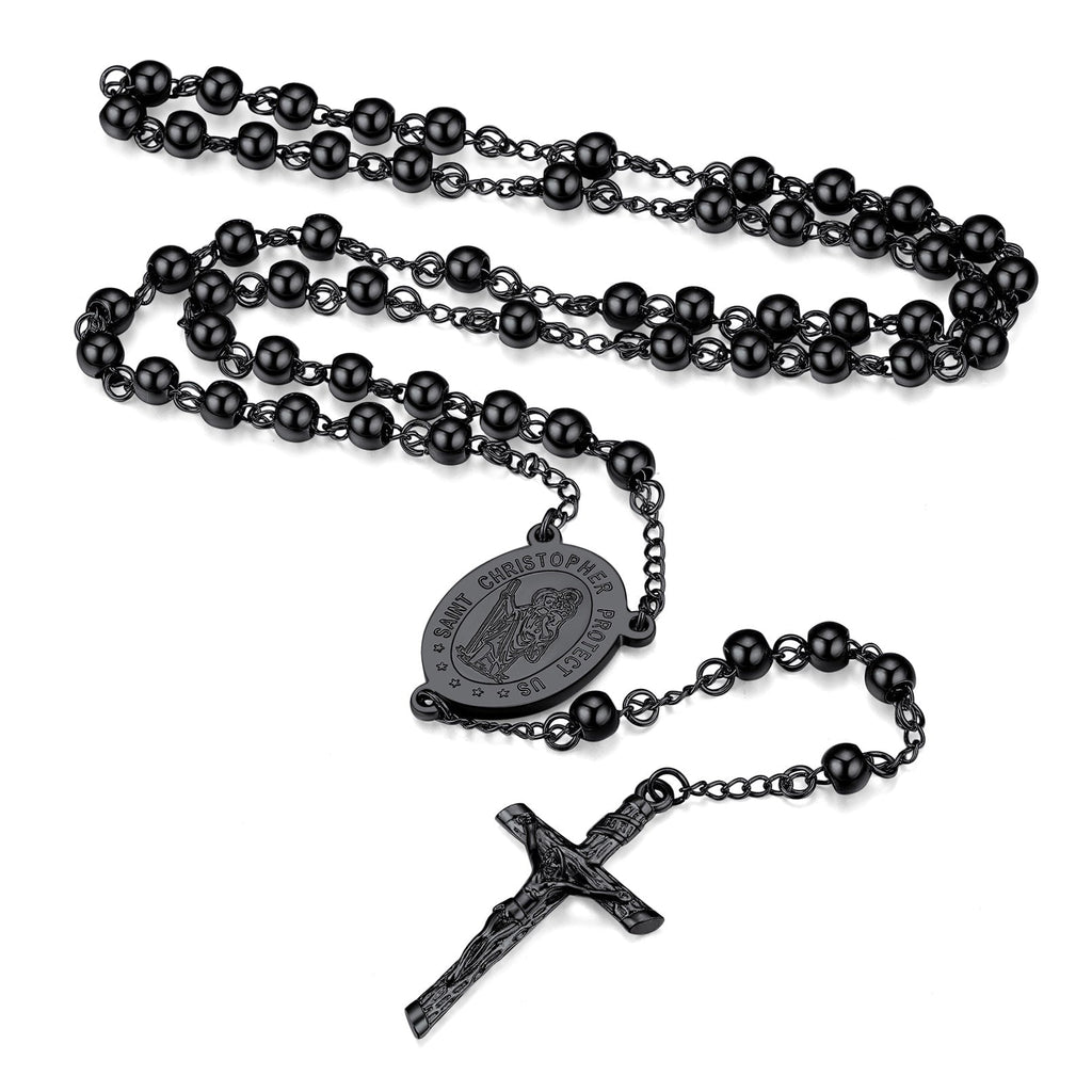 Rosary Beads Cross Necklace of Saint Christopher