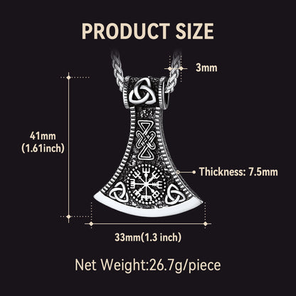 Battle Axe Viking Pendant Necklace With Compass for