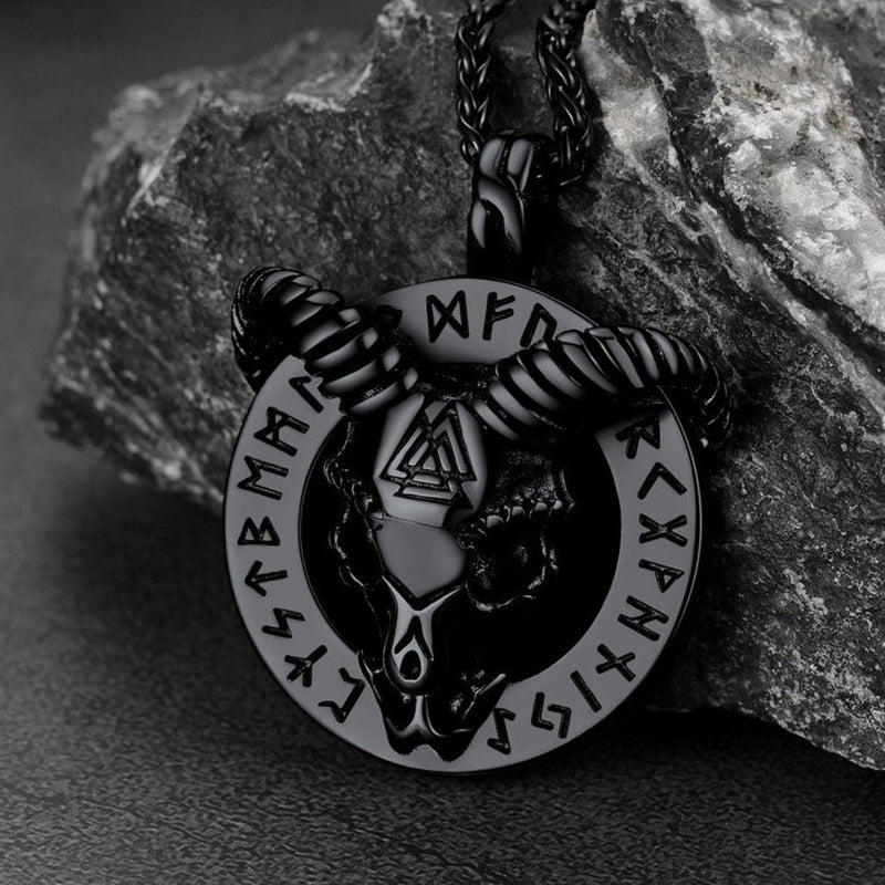 Baphomet Satanic Goat Necklace With Viking Runes for
