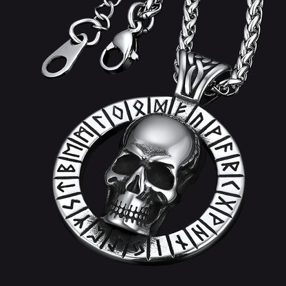 Flash Viking Runes Skull Necklace for