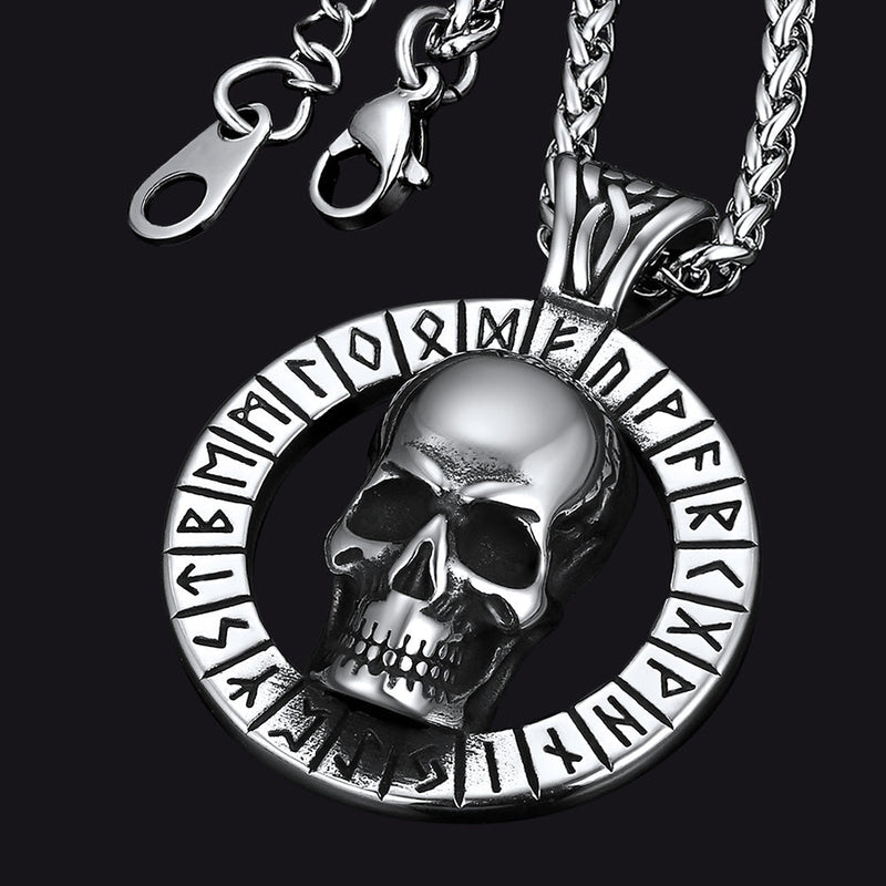 Flash Viking Runes Skull Necklace for