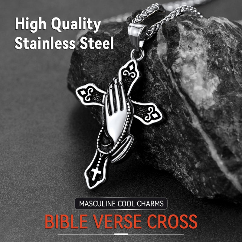 Flash Christian Praying Hands Cross Necklace for