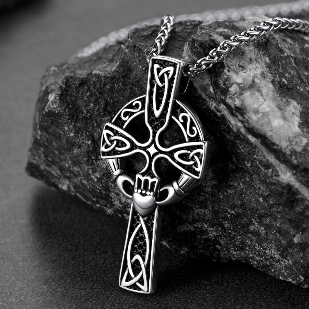 Irish Celtic Cross Necklace With Claddage for