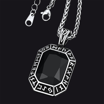 Engraved Crystal Dog Tag Necklace With Viking Runes for