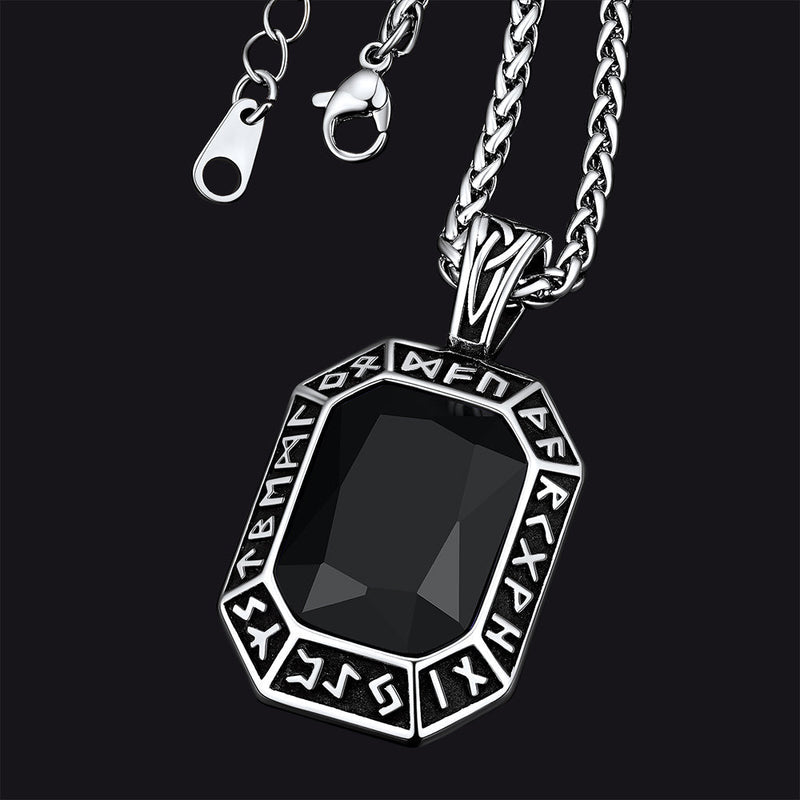 Engraved Crystal Dog Tag Necklace With Viking Runes for