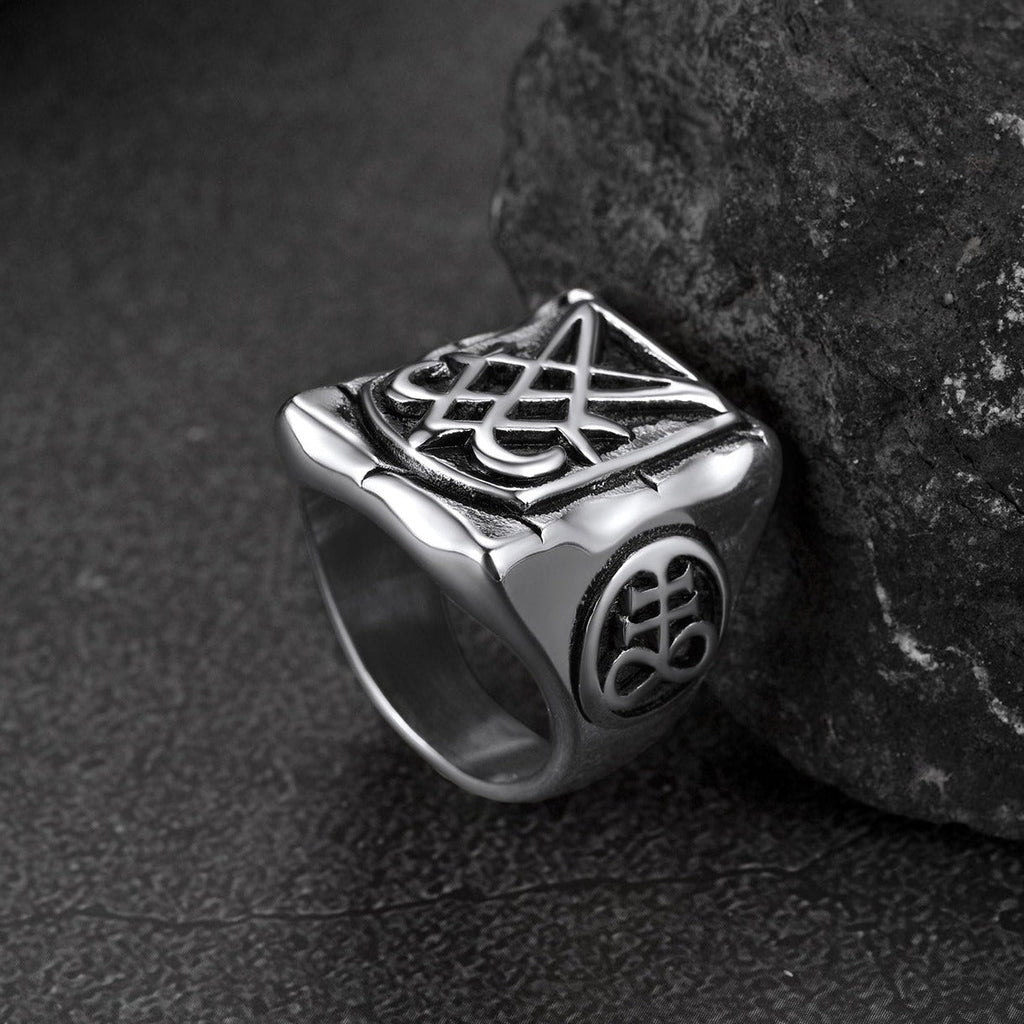 Satanic Lucifer Stainless Steel Signet Ring for