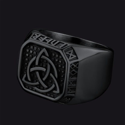 Celtic Knot Signet Ring With Viking Runes