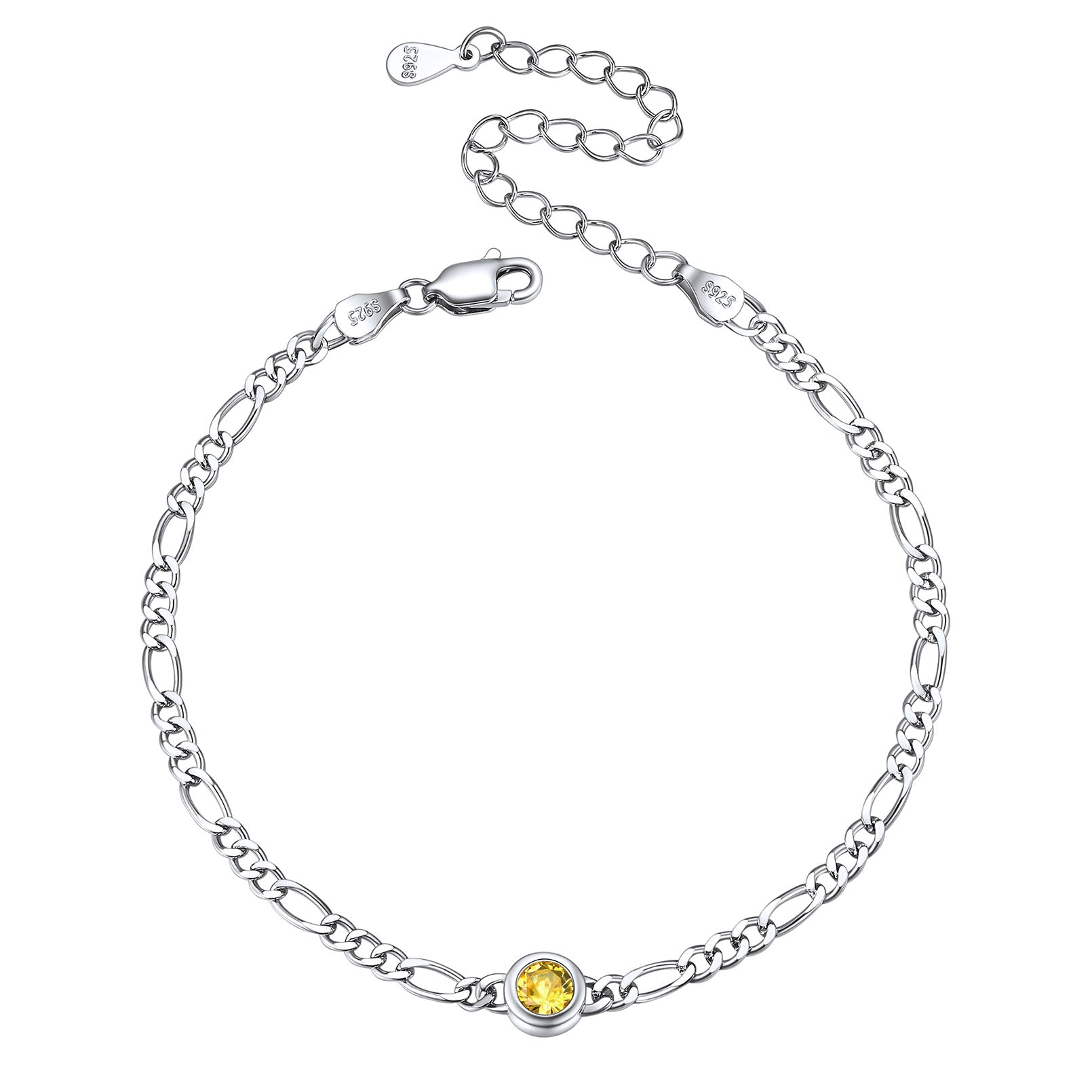 Sterling Silver 3mm Thin Chain Birthstone Bracelets for