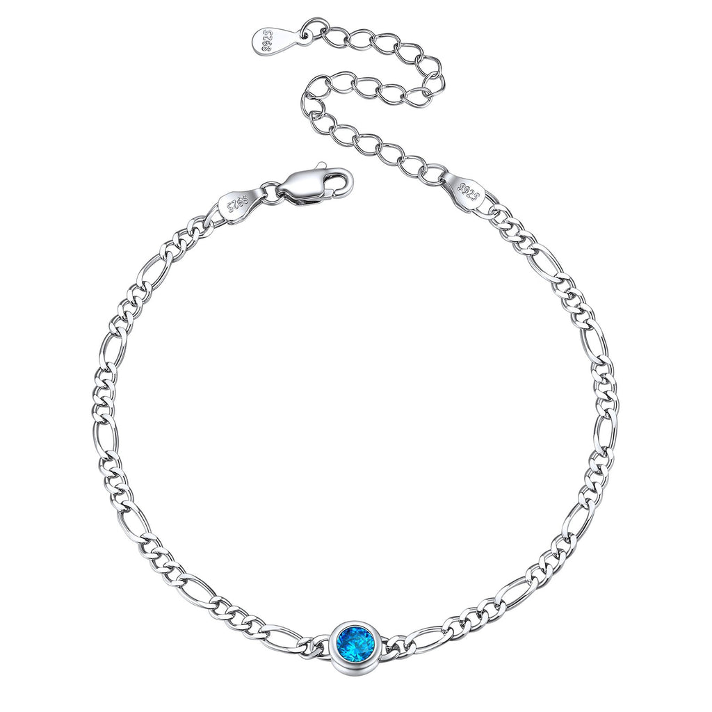Sterling Silver 3mm Thin Chain Birthstone Bracelets for