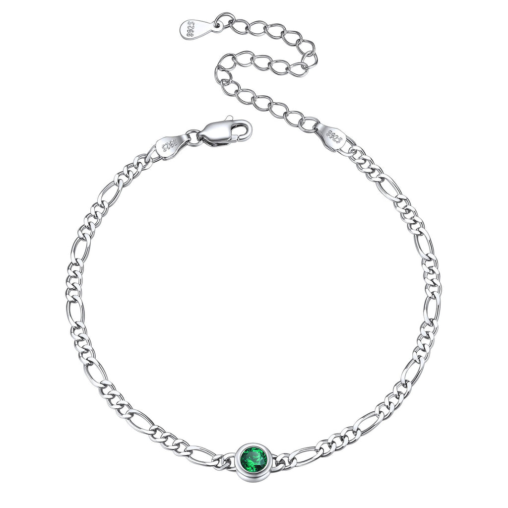 Sterling Silver 3mm Thin Chain Birthstone Bracelets for