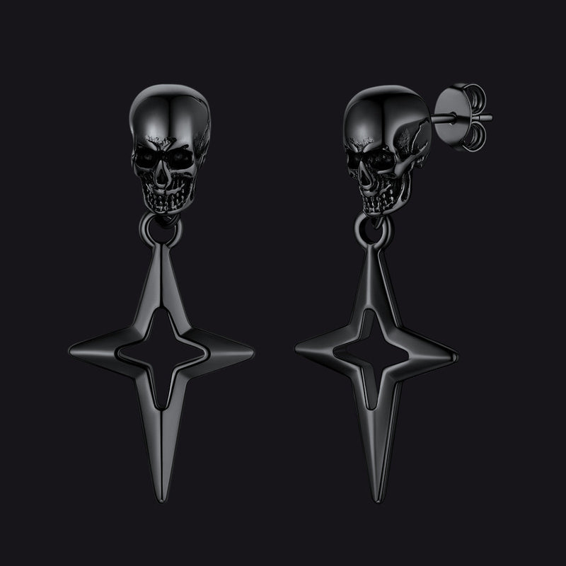 Flash Skull Dangle Stud Earrings With Cross Star for