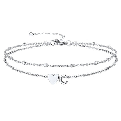 Initial Heart Layered Anklet With Heart for