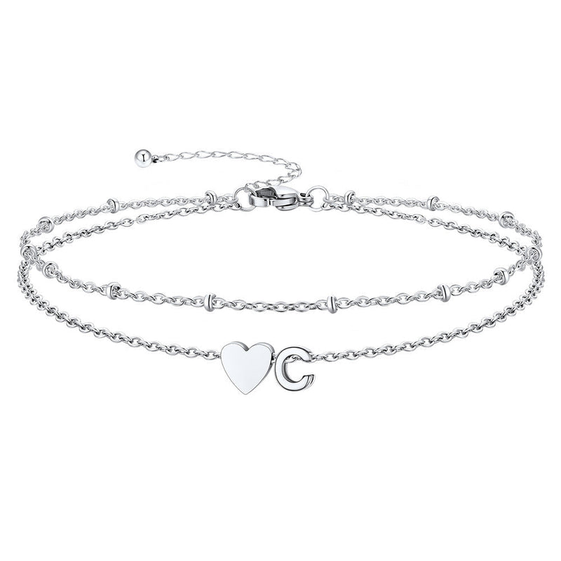 Initial Heart Layered Anklet With Heart for