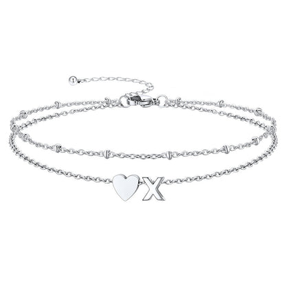 Initial Heart Layered Anklet With Heart for