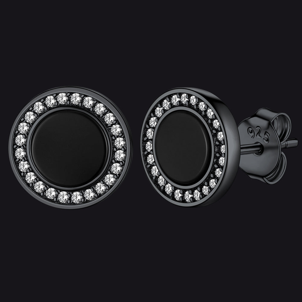 Black Onyx Diamond Stud Earrings for Sterling Silver