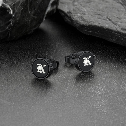 Engraved Black Onyx Stud Earrings With Viking Rune