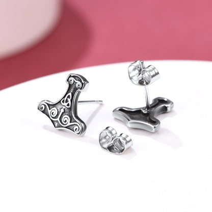 Viking Thor's Hammer Stud Earrings Amulet Jewelry for