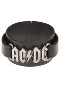 Ac/dc Leather Black Bracelet With Pewter Band Logo