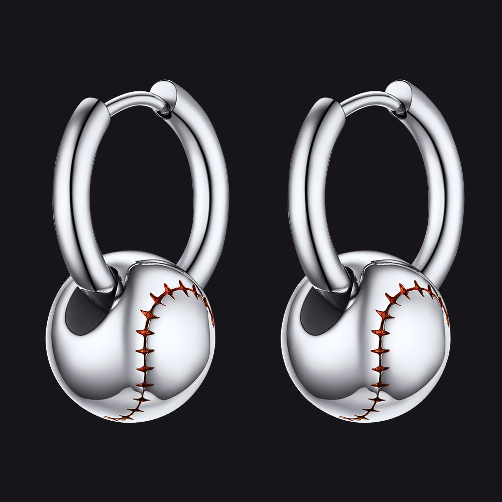 Baseball Drop Hoop Earrings for