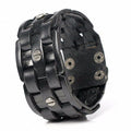 Black Leather Hand-woven Bracelets / Mosaic Wrap Bandage Bracelet for &