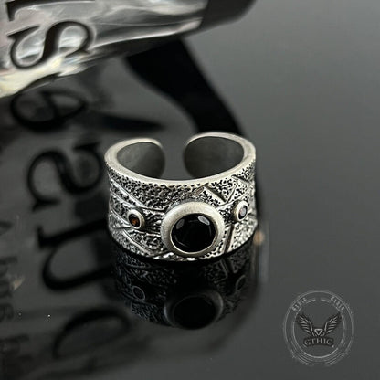 Black Textured Stone-set Copper Open Ring