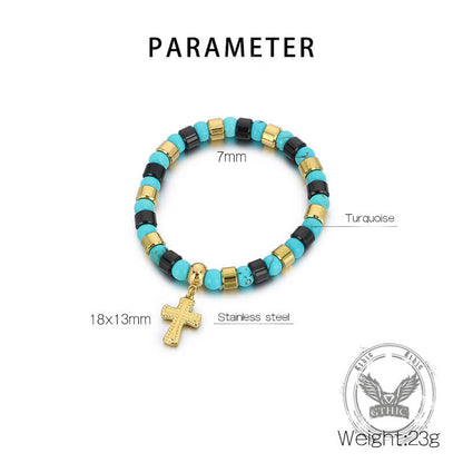Colorful Turquoise Stainless Steel Cross Bracelet