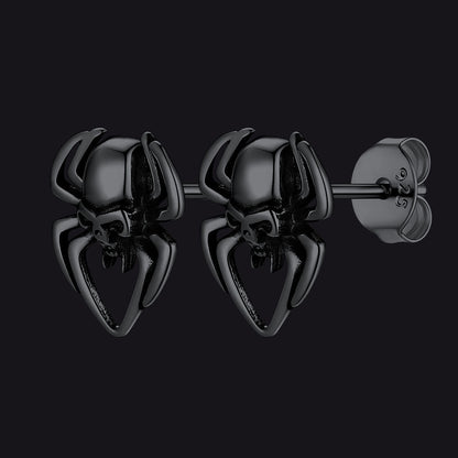 Spider Skull Stud Earrings in Sterling Silver Halloween Gift