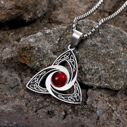 Celtic Knot Red Gemstone Stainless Steel Necklace