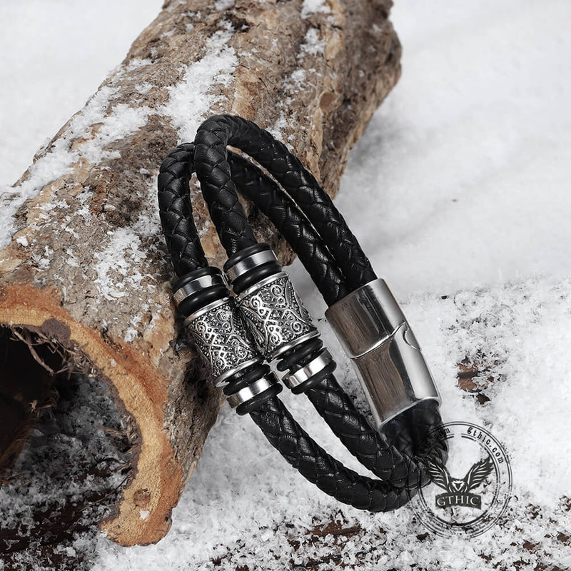 Classic Braided Stainless Steel Leather Bracelet