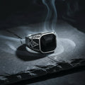 Classic Masonic Black Gem Stainless Steel Ring
