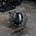 Cracked Black Turquoise Patterned Stainless Steel Ring