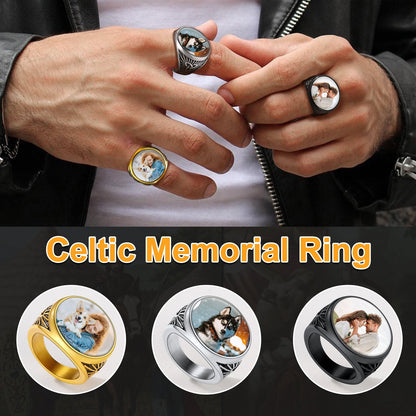 Personalized Custom Celtic Triquetra Signet Ring With Photo for