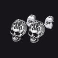 Gothic Flaming Skull Stud Earrings for