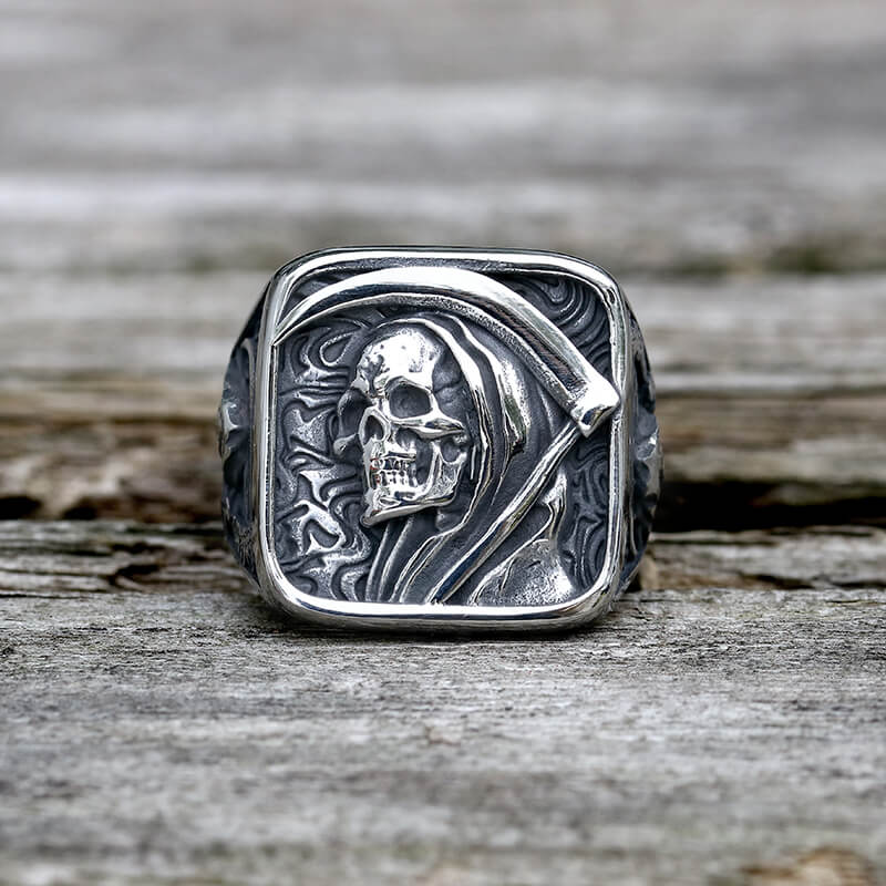 Grim Reaper Skull Stainless Steel Square Ring