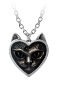 Gothic Heart Cat Pendant With Smoky Enamel Detail