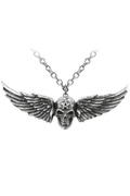 Gothic Winged Skull Pendant With Pentagram Symbol