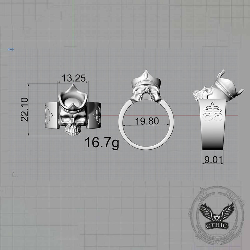 Gothic Crown Skull Leviathan Cross Sterling Silver Ring