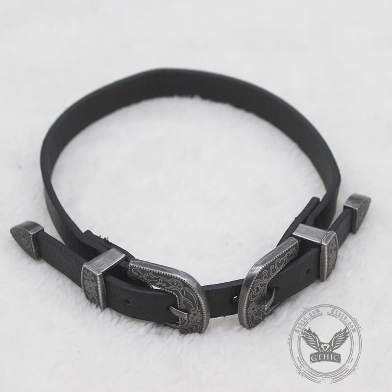 Gothic Pattern Pu Leather Buckle Choker
