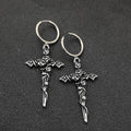 Gothic Forbidden Rose Cross Stainless Steel Hoop Earrings