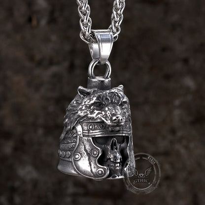 Gothic Skull Wolf Helmet Stainless Steel Bell Pendant