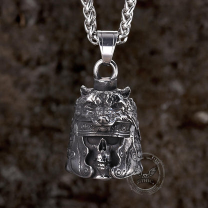 Gothic Skull Wolf Helmet Stainless Steel Bell Pendant