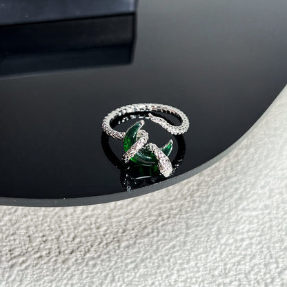 Gothic Snake-wrapped Gem Moon Copper Open Ring