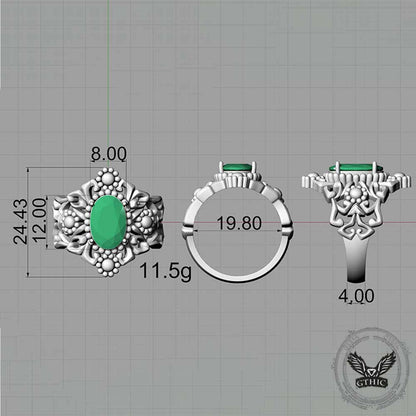 Gothic Sunflower Pattern Gemstone Sterling Silver Ring
