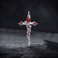Gothic Thorn Rose Heart Gem Cross Copper Pendant