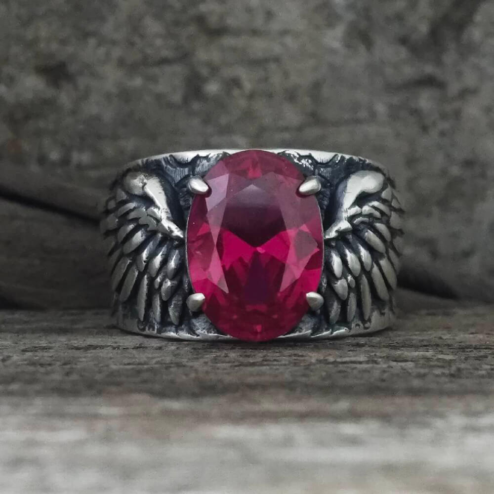 Gothic Winged Gem Vine Pattern Sterling Silver Ring
