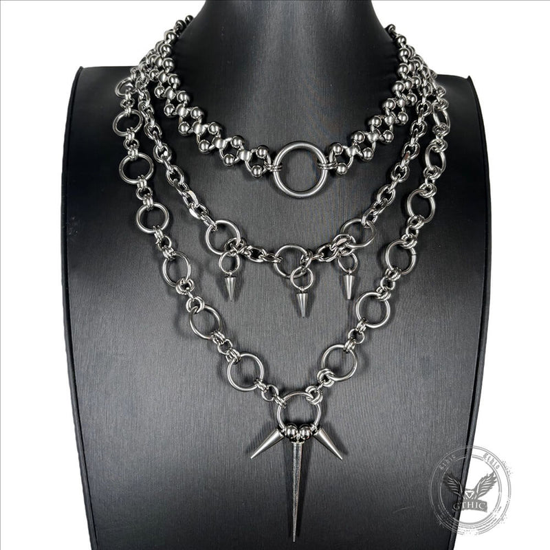 Hip-hop Punk Spiked Multi-layered Stainless Steel Necklace
