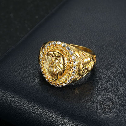 Hip Hop Eagle Rhinestone Stainless Steel Animal Ring