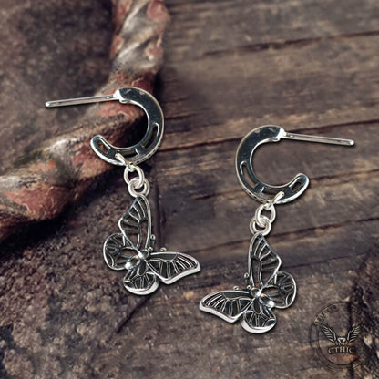 Hollow Out Butterfly Sterling Silver Huggie Earrings